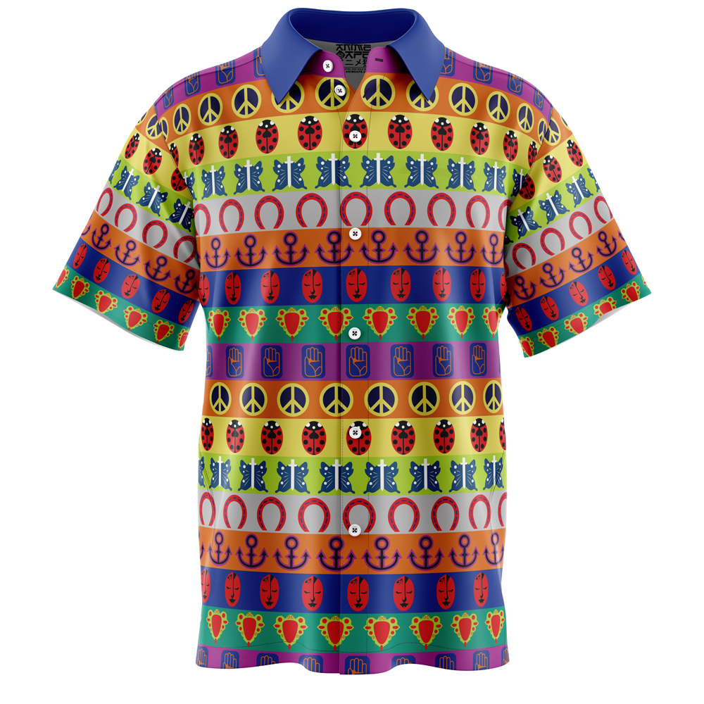 all symbols pattern jojos bizarre adventure short sleeve button down shirt ana2207 4581 - Fandomaniax Store