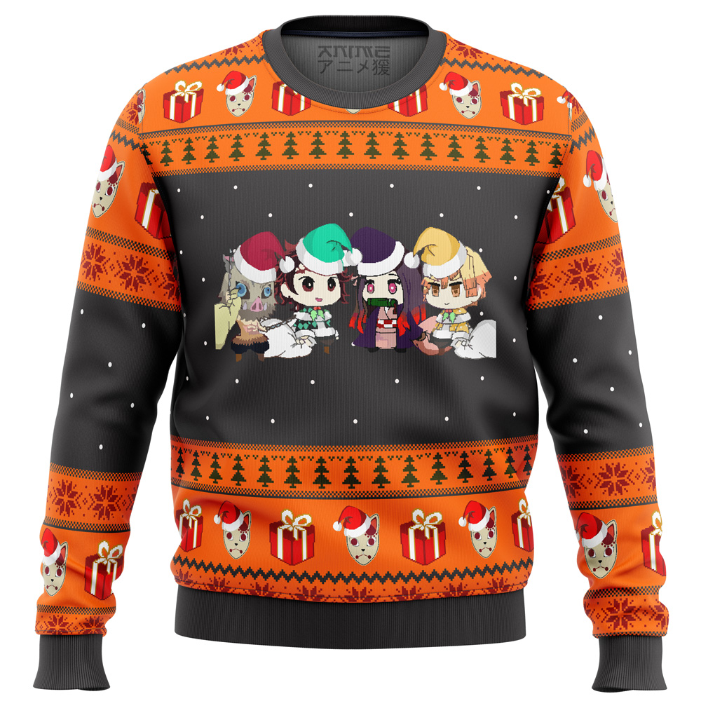 demon slayer chibi ugly christmas sweater ana2207 5576 - Fandomaniax Store
