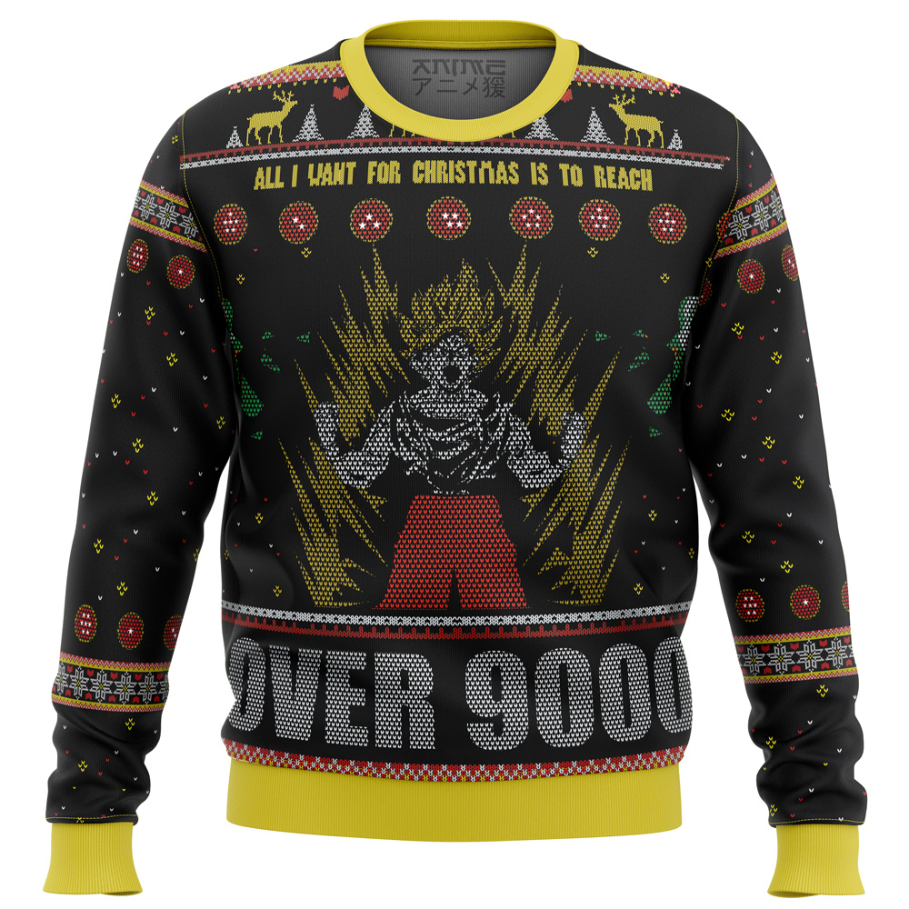 dragonball z goku over 9000 ugly christmas sweater ana2207 8041 - Fandomaniax Store