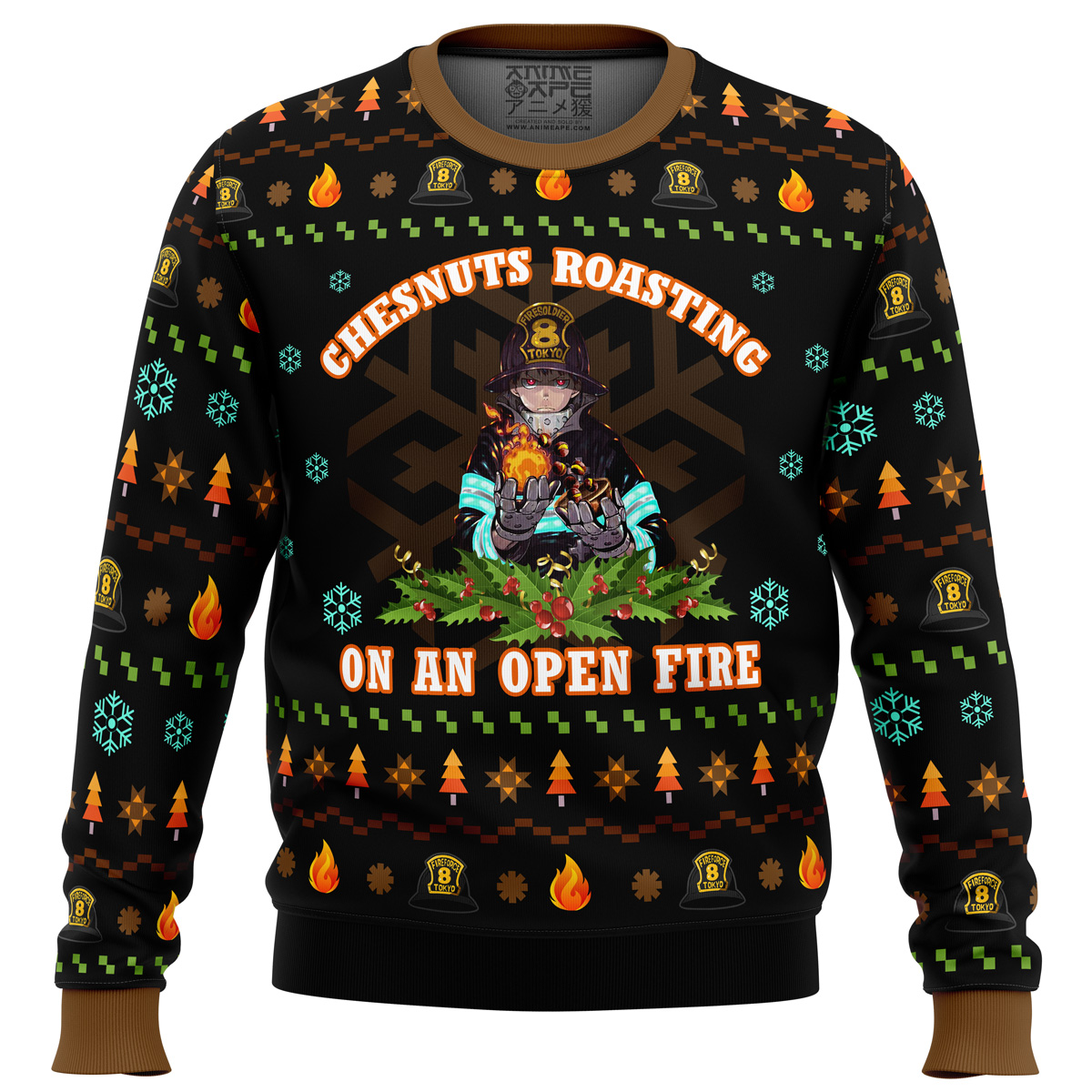 fire force chesnuts roasting ugly christmas sweater ana2207 1814 - Fandomaniax Store