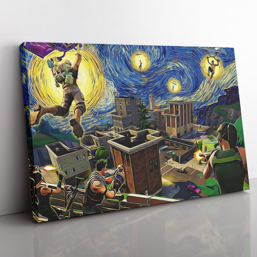 fortnite starry night tilted towers canvas print wall art ana2207 7341 - Fandomaniax Store