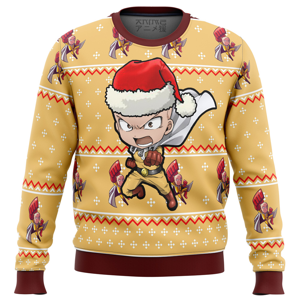 one punch chibi saitama ugly christmas sweater ana2207 5370 - Fandomaniax Store