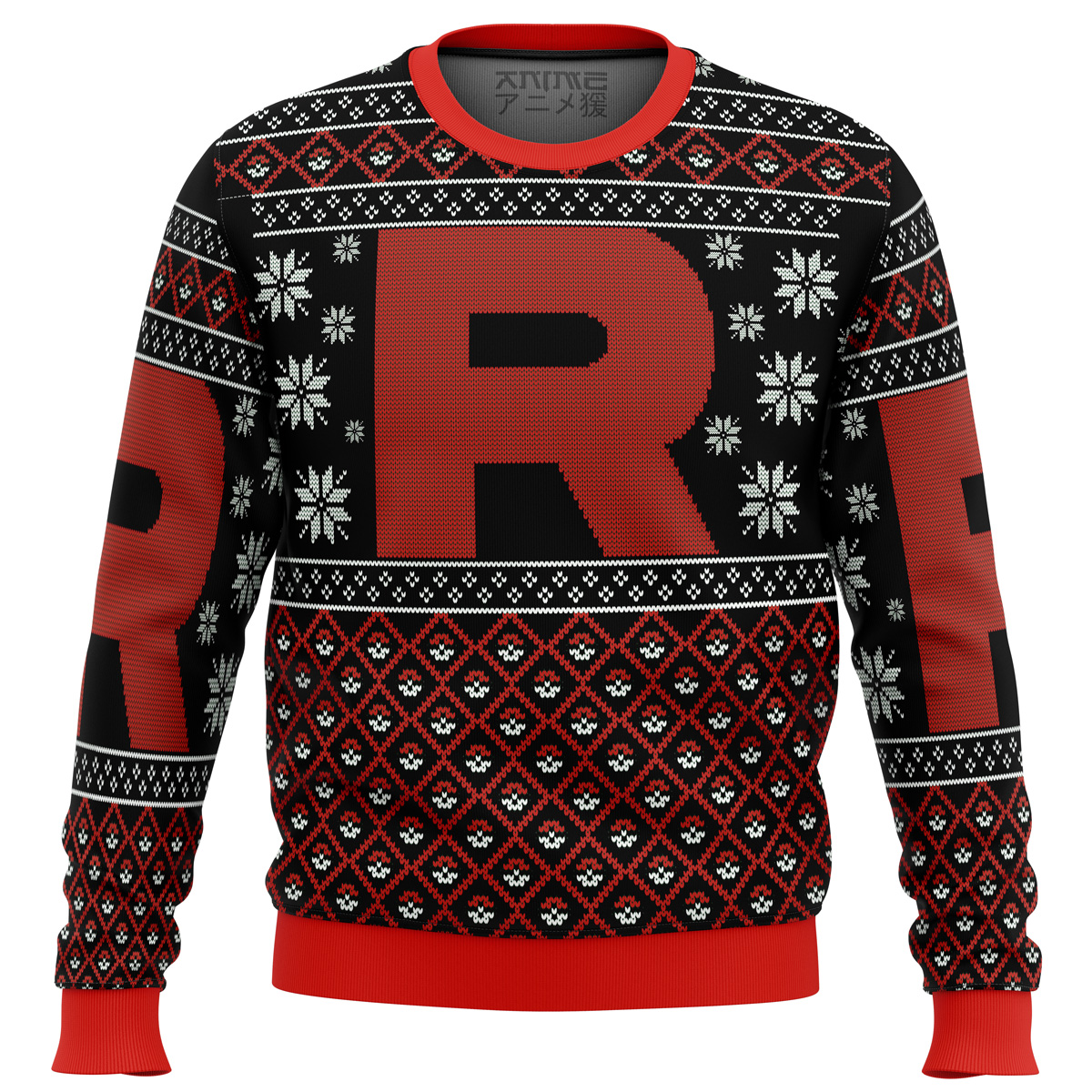 pokemon team rocket red black ugly christmas sweater ana2207 8470 - Fandomaniax Store