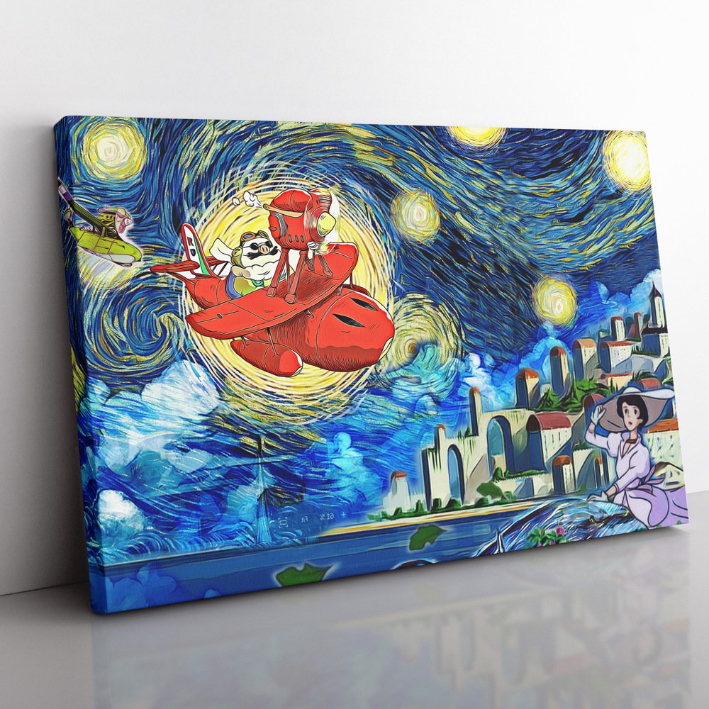porco rosso starry night studio ghibli canvas print wall art ana2207 5819 - Fandomaniax Store