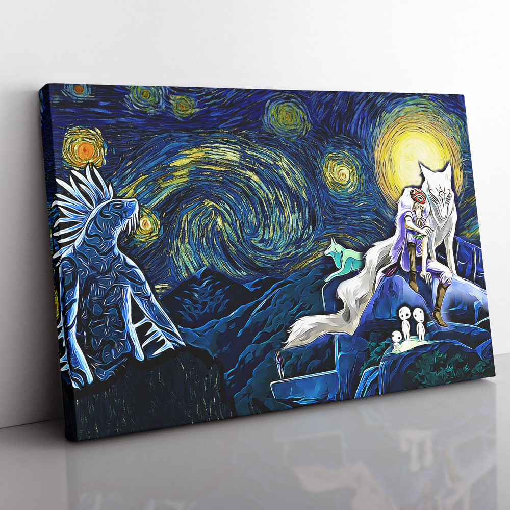 princess mononoke starry night studio ghibli canvas print wall art ana2207 5632 - Fandomaniax Store