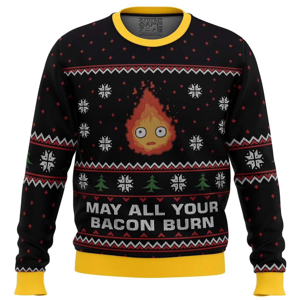 studio ghibli may all your bacon burn calcifer ugly christmas sweater ana2207 6606 - Fandomaniax Store