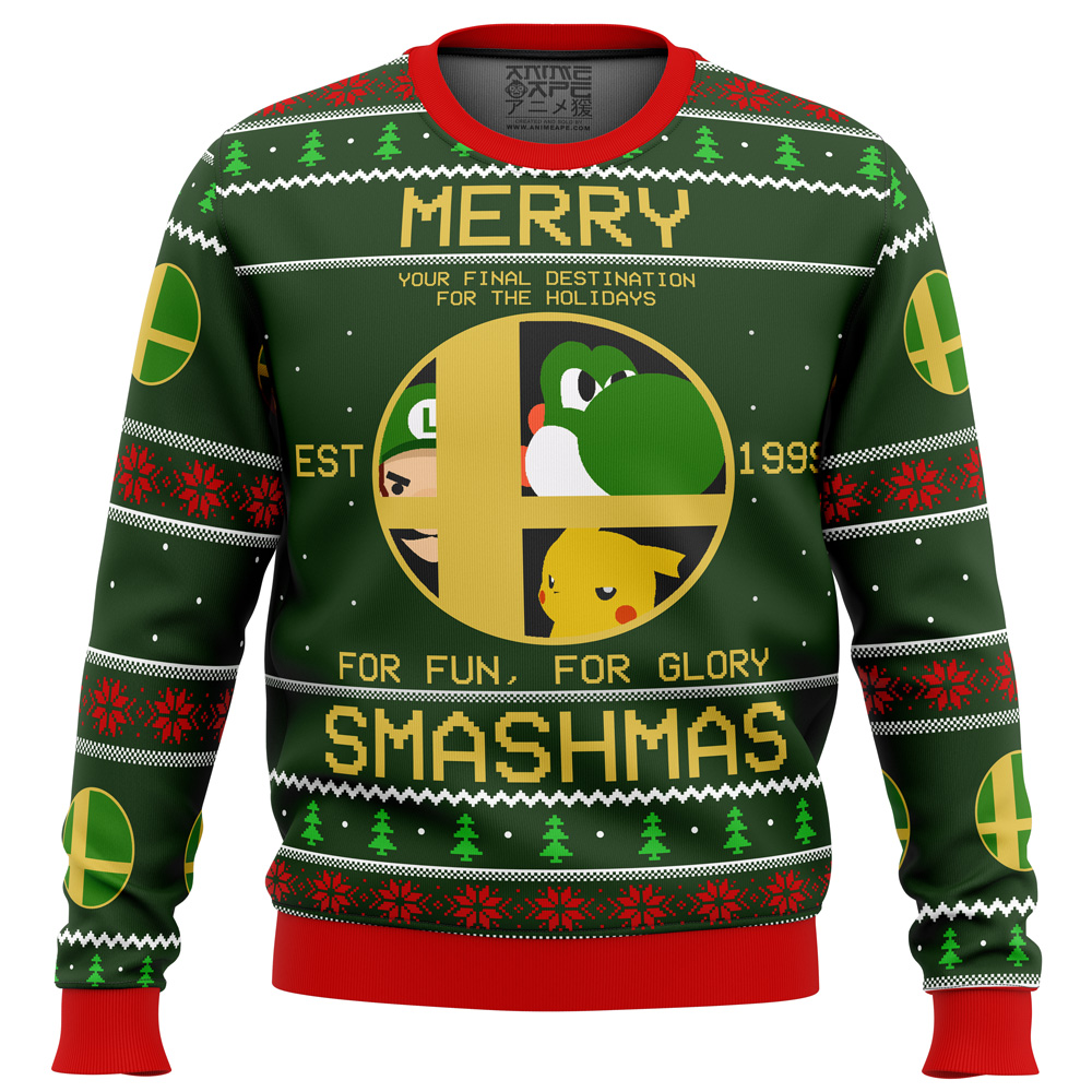 super smash bros merry smashmas ugly christmas sweater ana2207 2872 - Fandomaniax Store