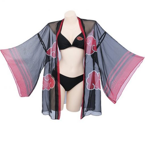 Akatsuki Cosplay Swimwear Women s Kimono Haori Cover Up Bikinis 3pcs Anime Summer Beachwear Bikini Set 2 - Fandomaniax Store