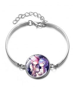 RE ZERO Ram Rem Link Chain Bracelet Kawaii Anime Cosplay Fashion Printed Glass Dome Charm Bracelet 4 - Fandomaniax Store